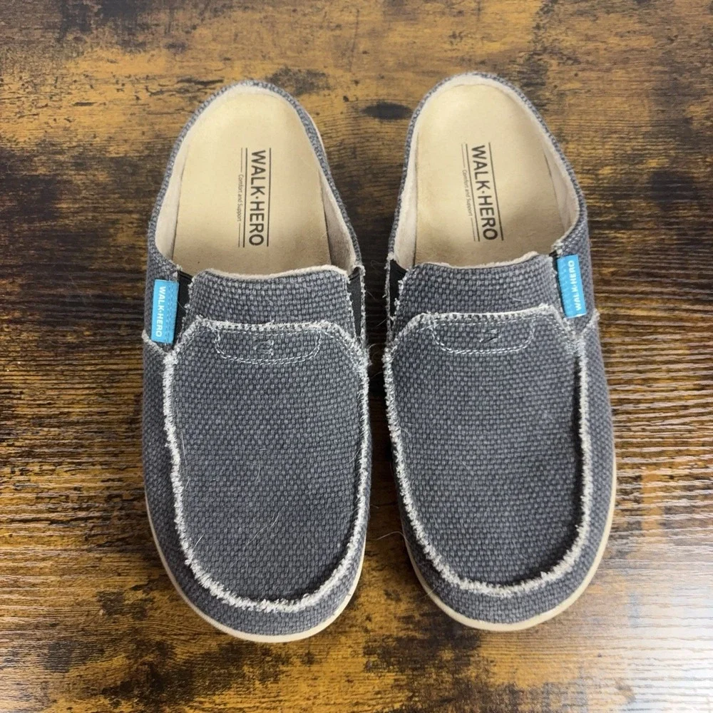 Gecko Man Walk Hero Canvas Slip On Loafers Mens Sz 9 Blue Arch Support Orthotics